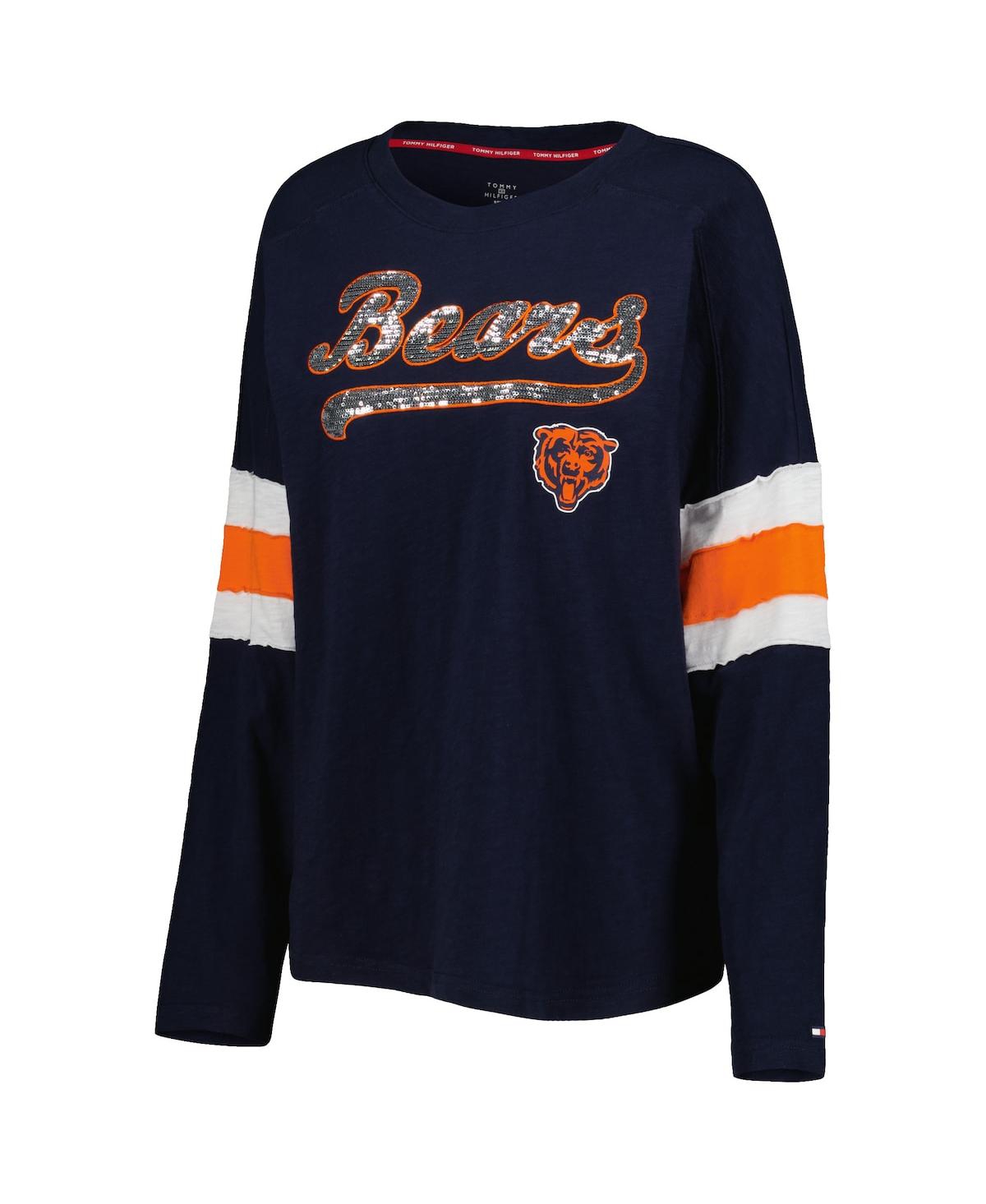 Shop Tommy Hilfiger Women's  Navy Chicago Bears Justine Long Sleeve Tunic T-shirt