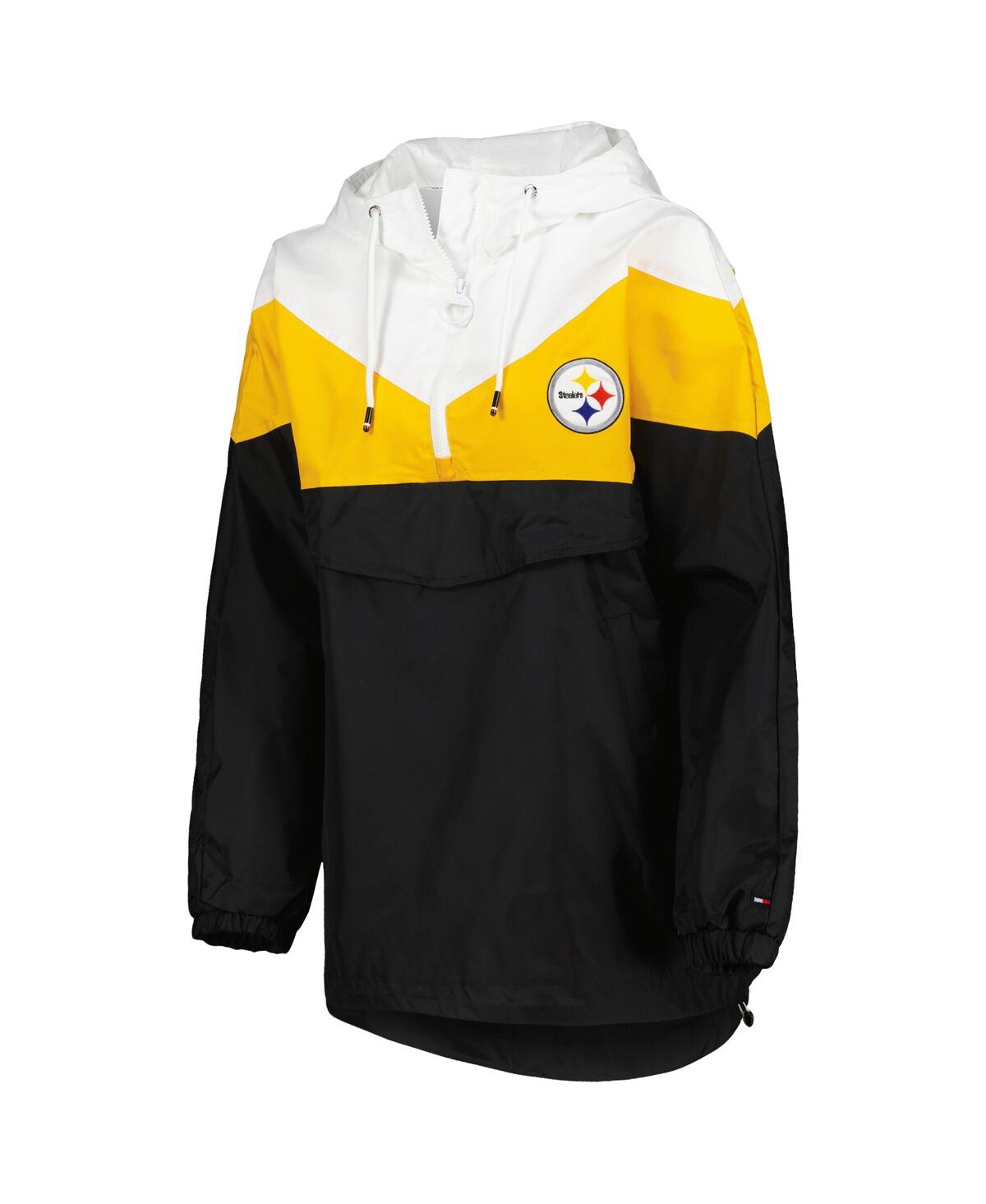 Shop Tommy Hilfiger Women's  White, Gold Pittsburgh Steelers Staci Half-zip Hoodie Windbreaker Jacket In White,gold