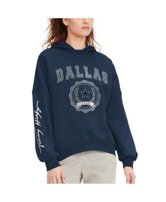Women's Navy Dallas Cowboys Becca Dropped Shoulders Pullover Hoodie
