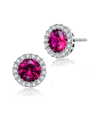 Sterling Silver with Colored Cubic Zirconia Stud Earrings