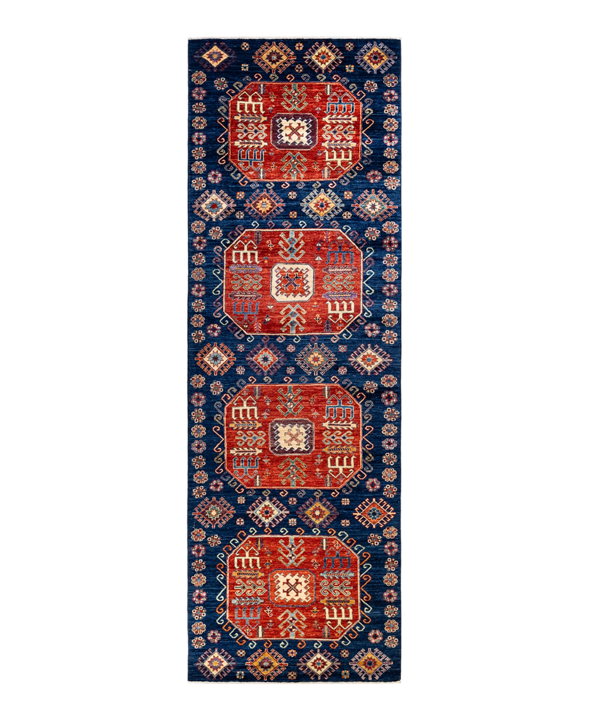 Adorn Hand Woven Rugs Serapi M1973 4'1" X 13'4" Runner Area Rug In Blue