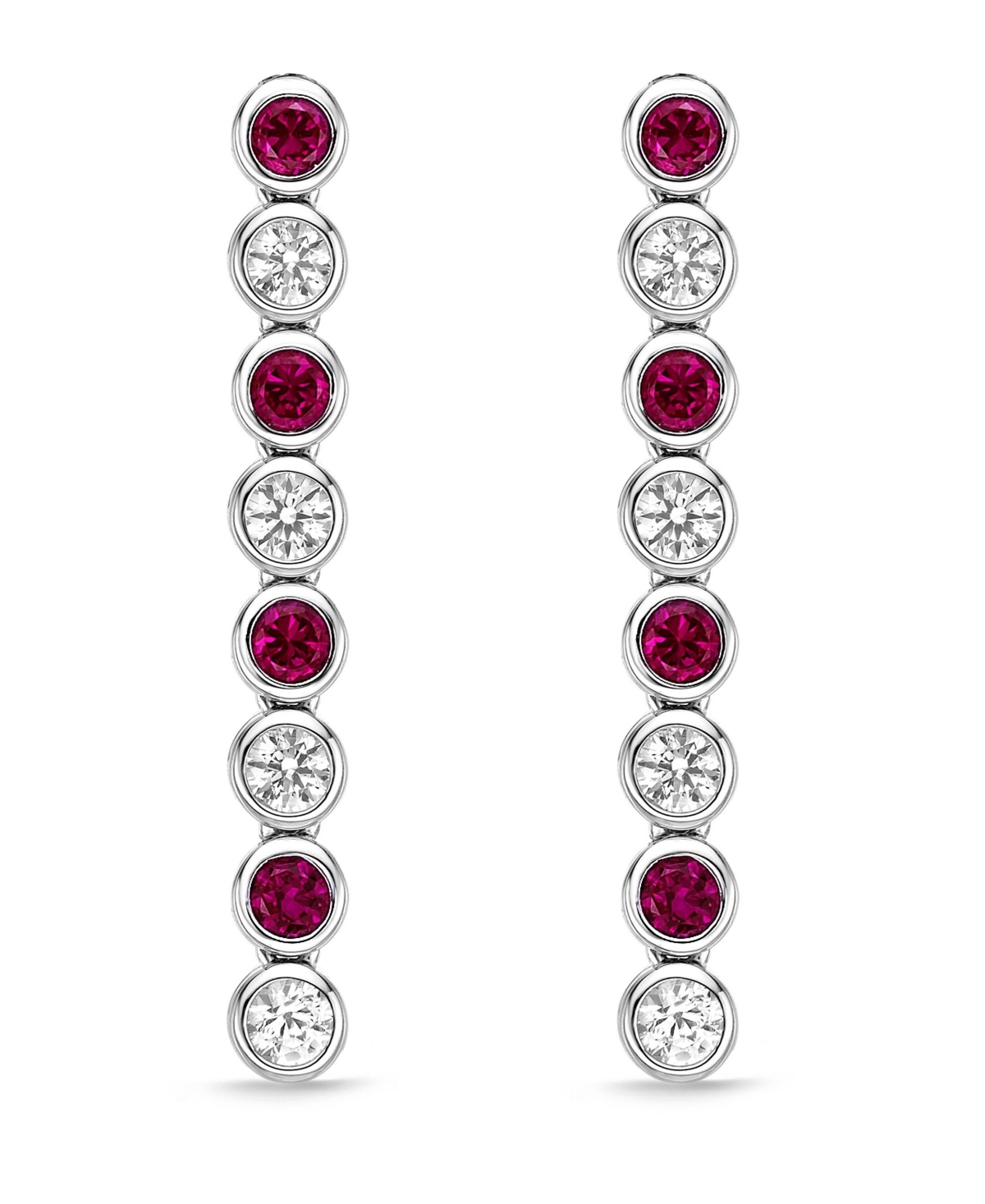 Macy's Sterling Silver Elegant Alternating Created Red Ruby And Created White Sapphire Round Bezel Set Drop In Ruby And White Sapphire