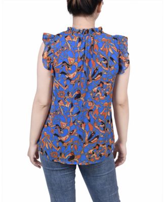 Petite Size Ruffled Sleeve Blouse with Tie Closure Top