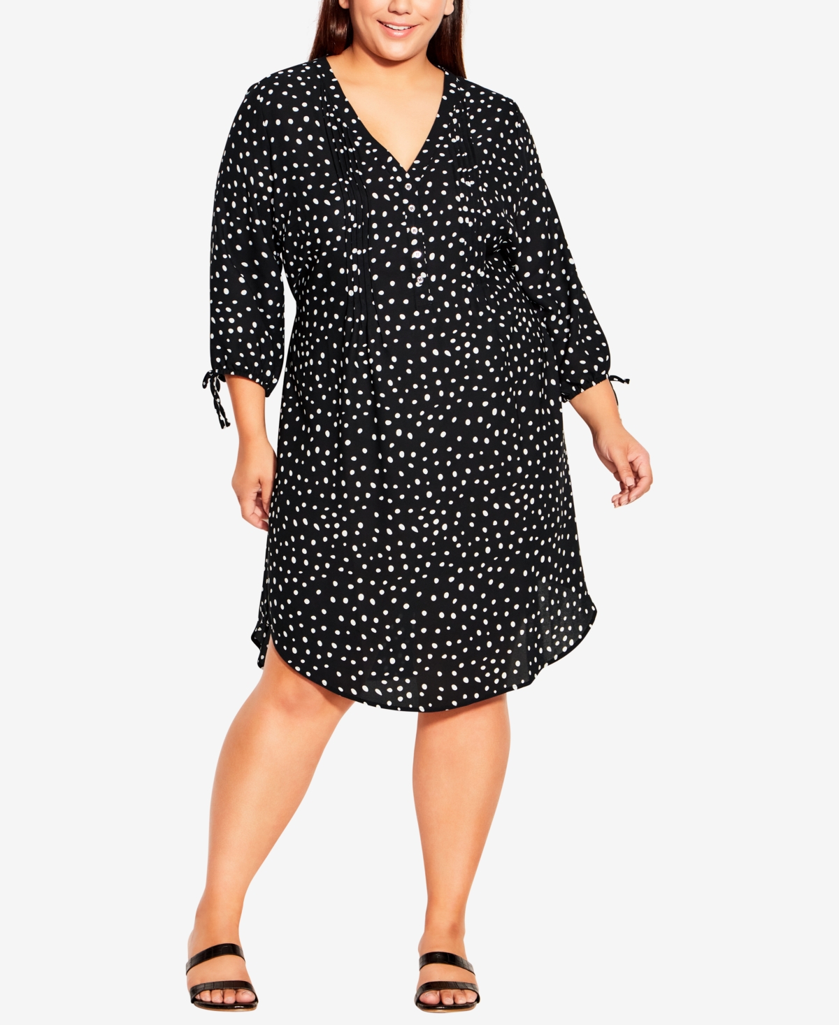 Avenue Plus Size Woven Print Shirt Dress In Black Spot