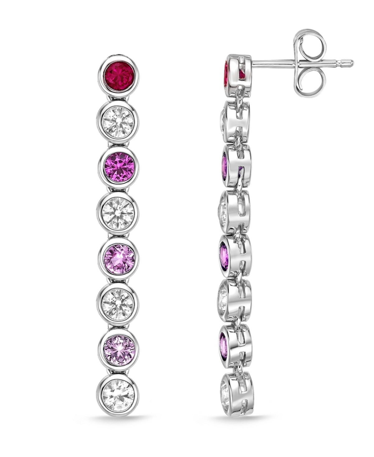 Alternating Multi-Gemstone Round Bezel Set Drop Earrings in Sterling Silver - Multi-Gemstone