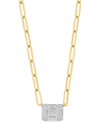 EFFY® Diamond Baguette & Round Cluster Pendant Necklace (3/8 ct. t.w.) in 14k Gold, 16-3/4" + 1-1/4" extender
