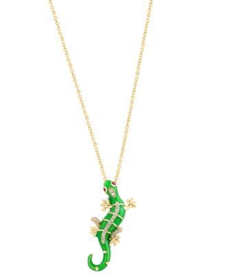 EFFY Collection - Diamond (1/10 ct. t.w.) & Ruby Accent Enamel Lizard Pendant Necklace in 14k Gold, 16-3/4 + 1-1/4" extender