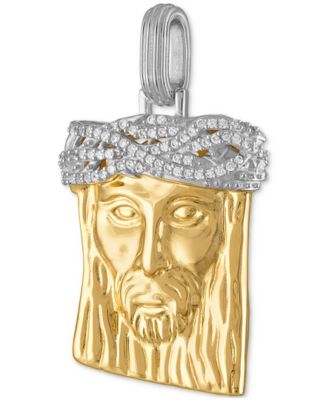 Cubic Zirconia Jesus Portrait Pendant in Sterling Silver & 14k Gold-Plate, Created for Macy's