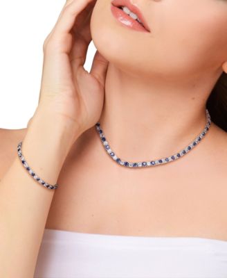 2-Pc. Set Lab-Grown Blue Sapphire (23-3/4 ct. t.w.) & Lab-Grown White Sapphire (23-3/8 ct. t.w.) Collar Necklace & Bracelet in Sterling Silver (Also in Lab-Grown Ruby)