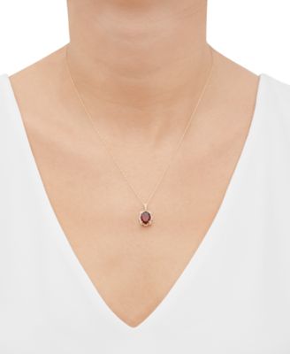 Garnet (2-1/4 ct. t.w.) & Diamond (1/10 ct. t.w.) Halo 18" Pendant Necklace in 14k Gold