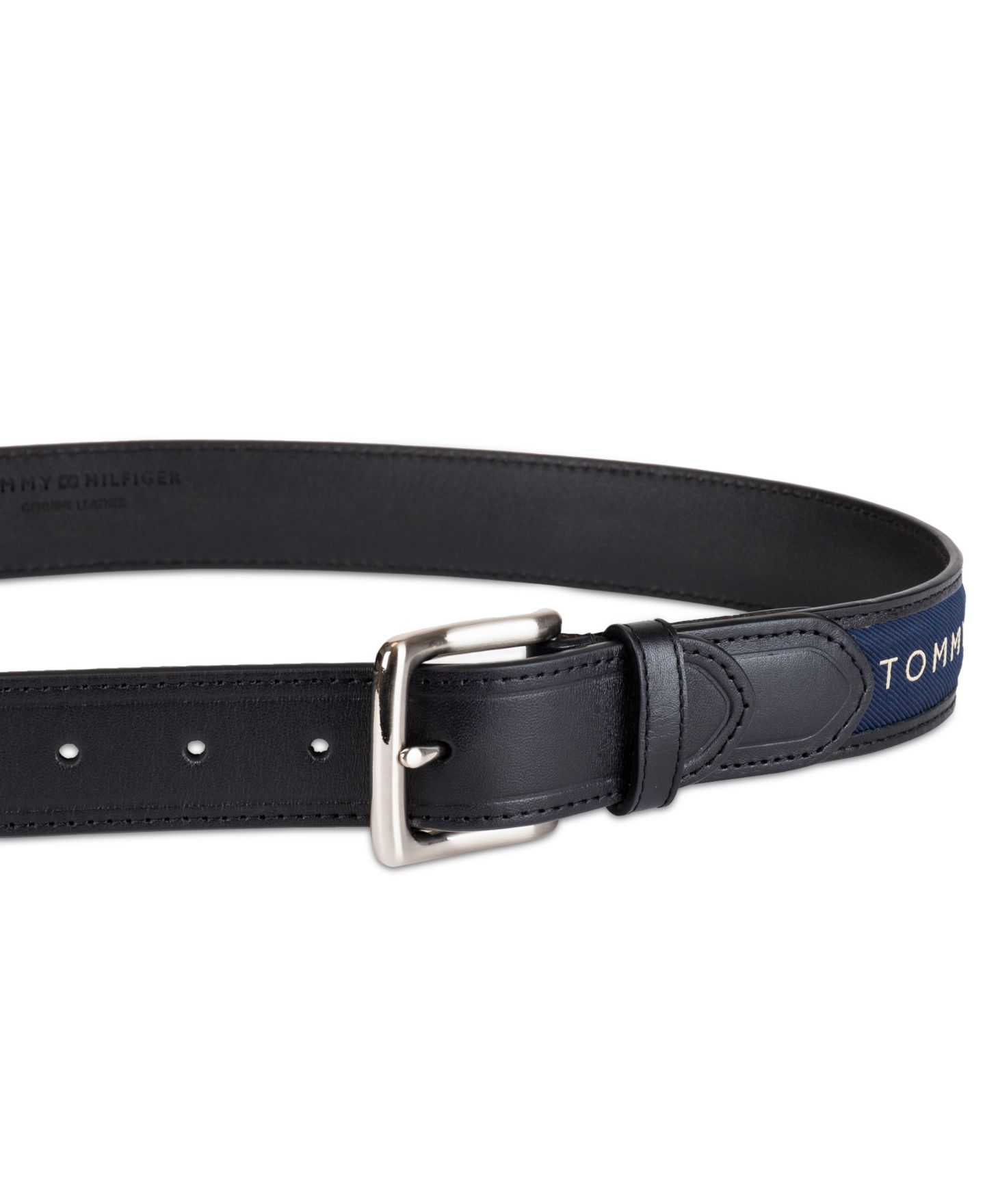 Мужской ремень Tommy Hilfiger Tri-Color Ribbon Inlay Leather Belt, цвет: Чёрный — фото 2