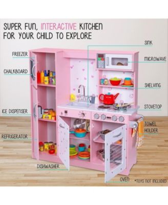 Kitchen Set for Kids, Wooden Pretend Play Kitchen Set, Pink
