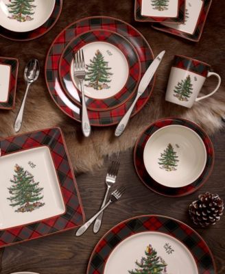 Christmas Tree Tartan Mugs, Set of 4