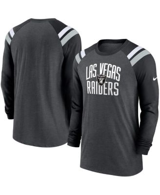 Men's Heathered Charcoal, Black Las Vegas Raiders Tri-Blend Raglan Athletic Long Sleeve Fashion T-shirt