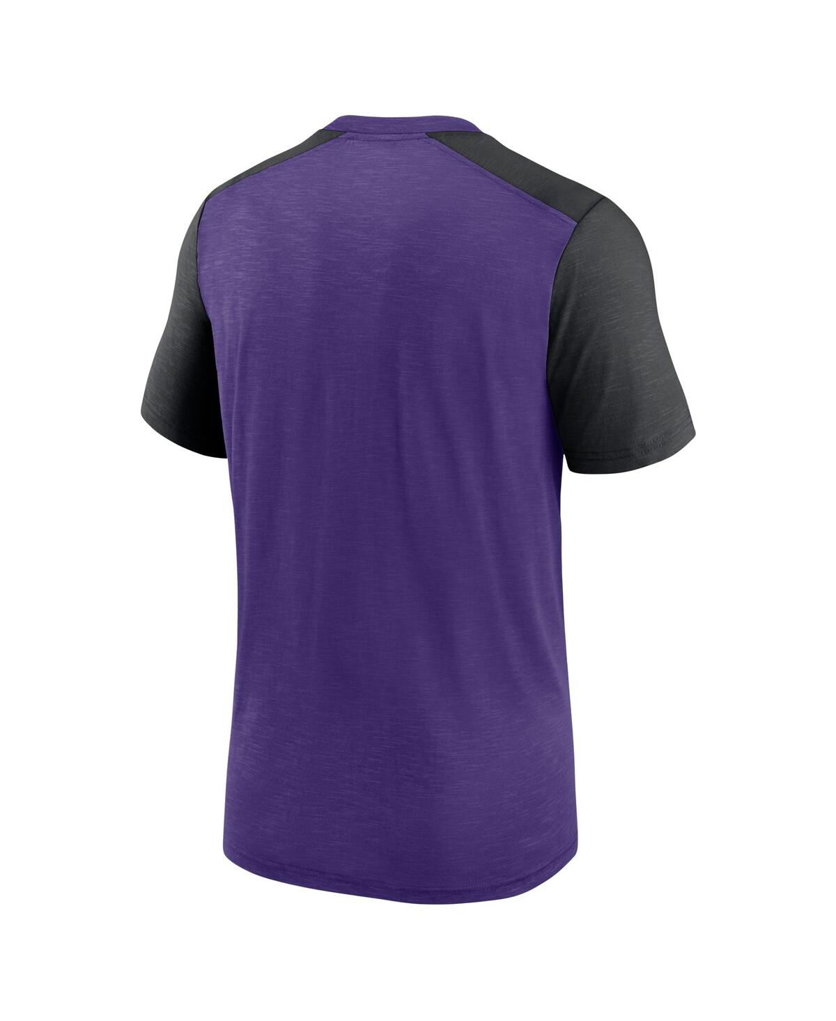 Nike Men's  Heathered Purple, Heathered Black Minnesota Vikings Color Block Team Name T-shirt In Heathered Purple,heathered Black