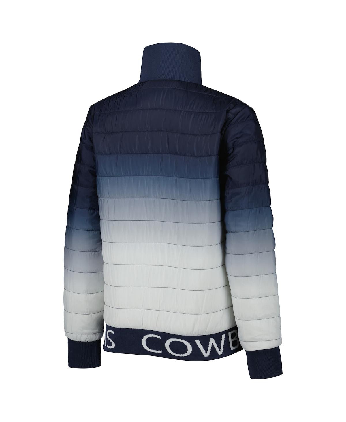 The Wild Collective Women's  Navy, Silver Dallas Cowboys Color Block Full-zip Puffer Jacket In Navy,silver