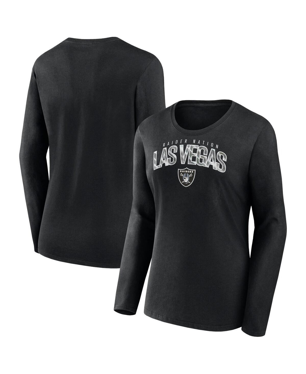 Women's Fanatics Branded Black Las Vegas Raiders Plus Size Measure Distance Scoop Neck Long Sleeve T-Shirt