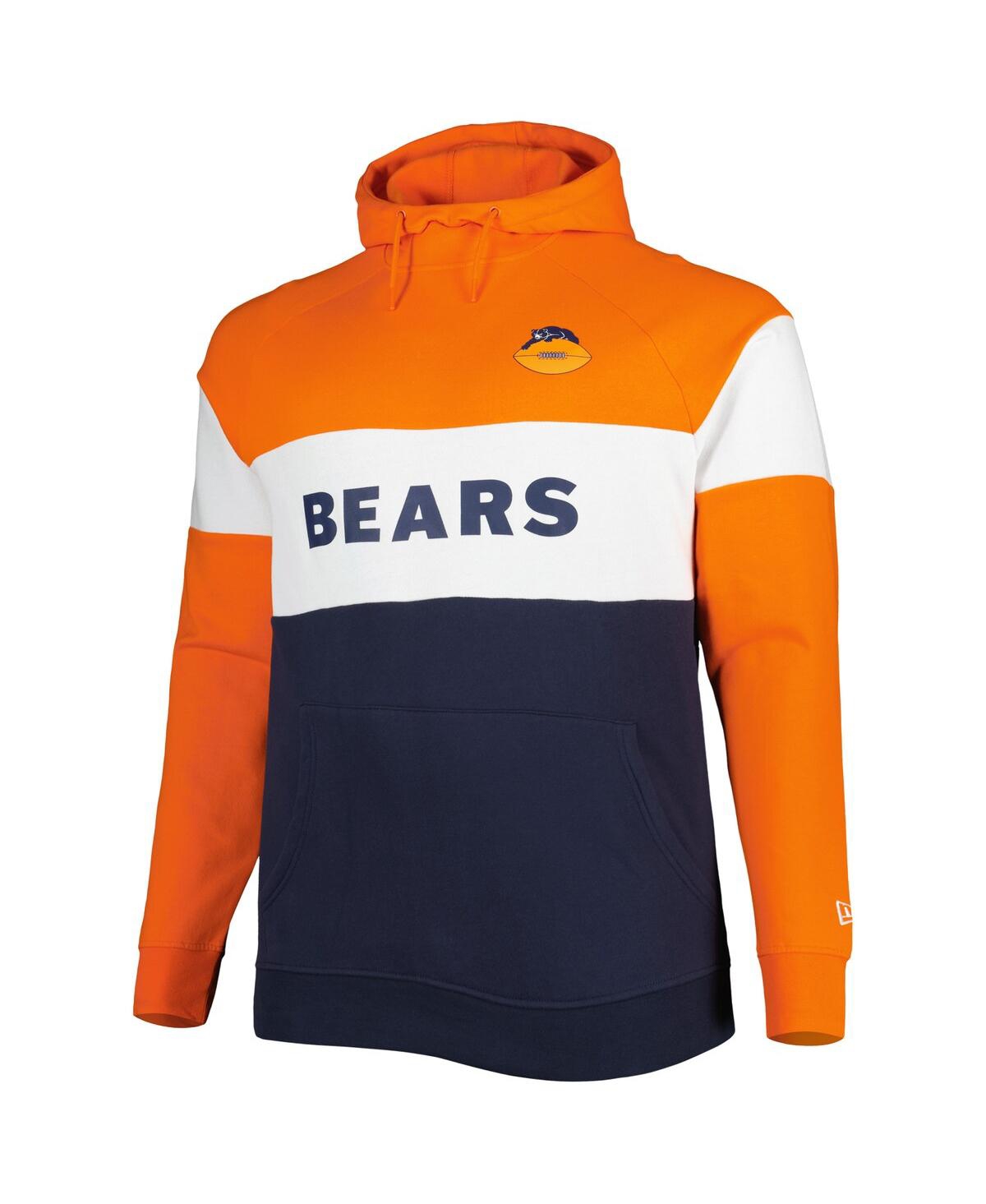 NEW ERA MEN'S NEW ERA NAVY CHICAGO BEARS BIG AND TALL THROWBACK COLORBLOCK FLEECE RAGLAN PULLOVER HOODIE 