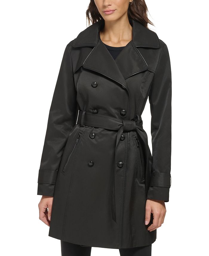 Leather Accent Double-Breasted Coat - Women - Ready-to-Wear