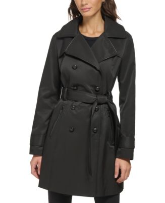 GUESS Women's Double-Breasted Hooded Belted Trench Coat - Macy's