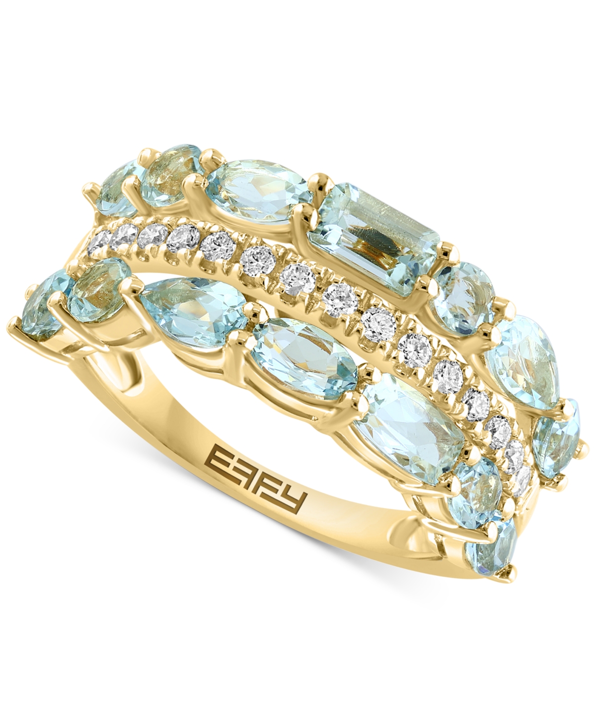 Effy Collection Effy Aquamarine (2-1/3 Ct. T.w.) & Diamond (1/5 Ct. T.w.) Multirow Ring In 14k Gold