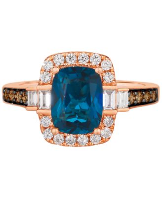 Chocolatier&reg; Deep Sea Blue Topaz (2-1/4 ct. t.w.) & Diamond (1/2 ct. t.w.) Halo Ring in 14k Rose Gold