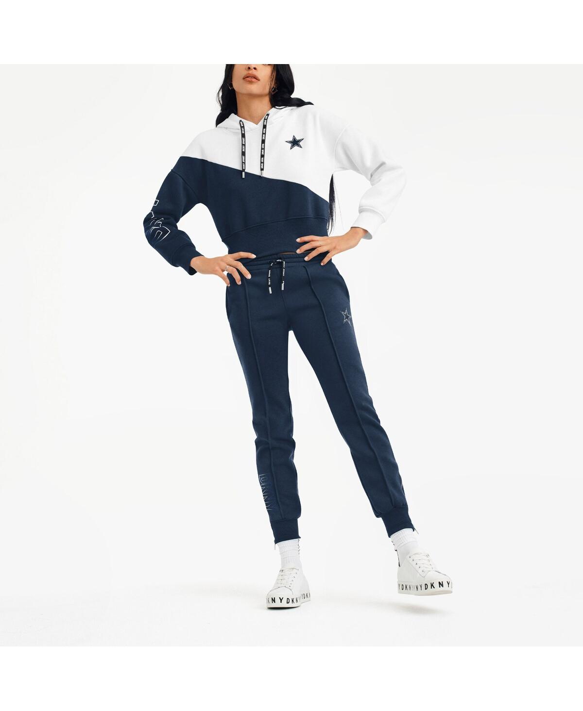 Shop Dkny Women's  Sport White, Navy Dallas Cowboys Bobbi Color Blocked Pullover Hoodie In White,navy