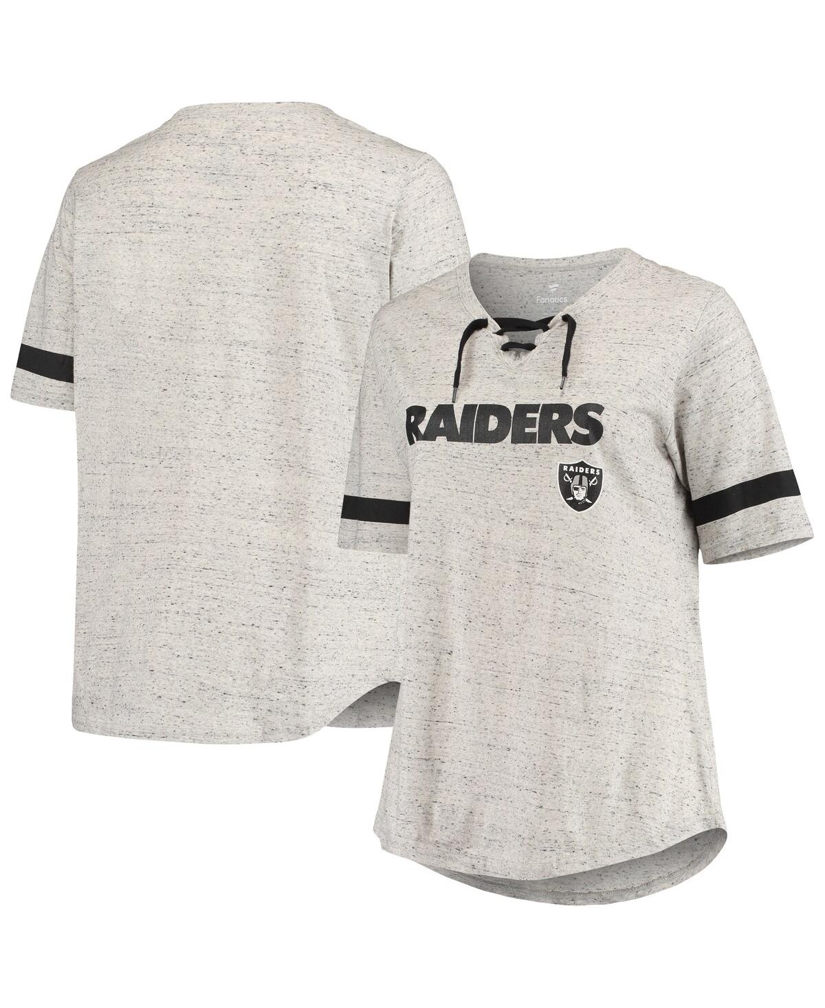 Women's Heathered Gray Las Vegas Raiders Plus Size Lace-Up V-Neck T-shirt - Heathered Gray