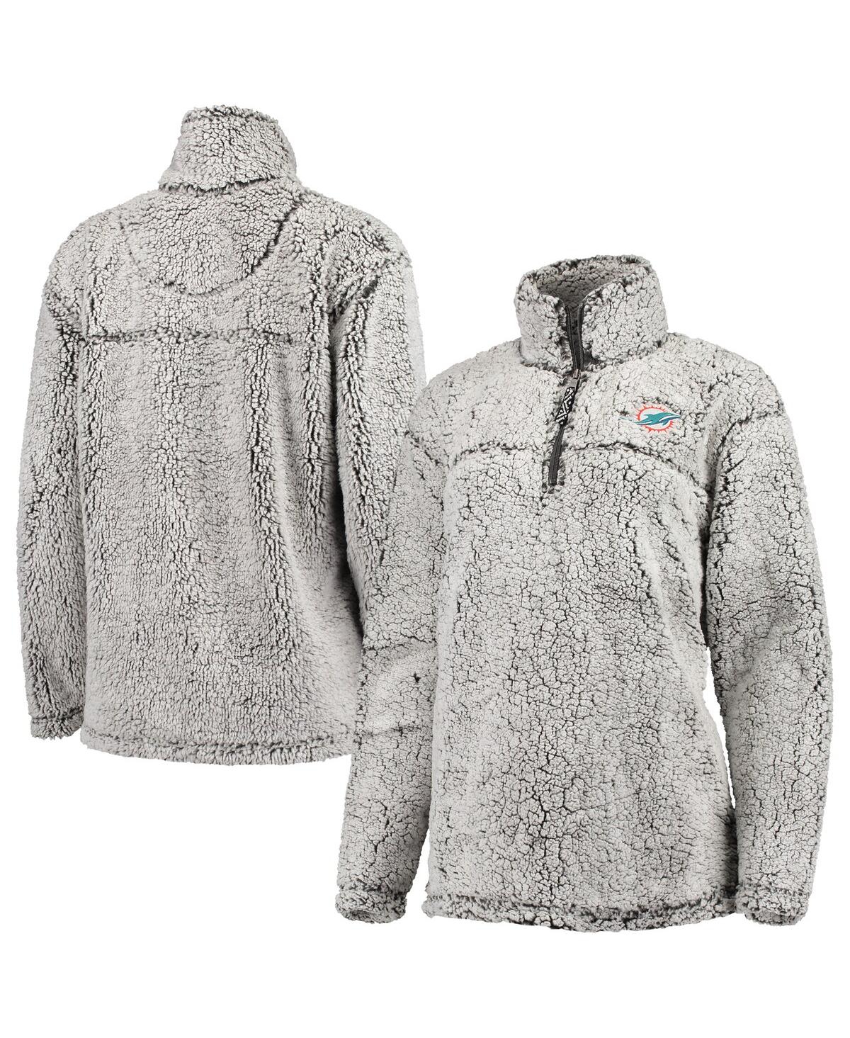 G-III 4HER BY CARL BANKS WOMEN'S G-III 4HER BY CARL BANKS GRAY MIAMI DOLPHINS SHERPA QUARTER-ZIP PULLOVER JACKET