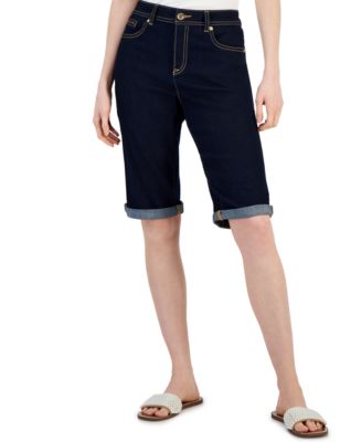 INC International Concepts Women's Patchwork Bermuda Jean Shorts Medium Indigo Size 8 main image 1