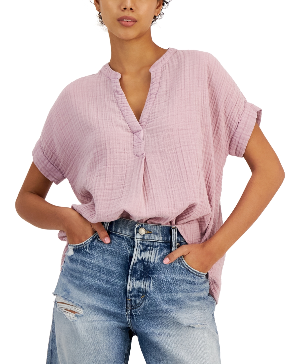 Lucky Brand Women's Short-Sleeved Cotton Popover Shirt
