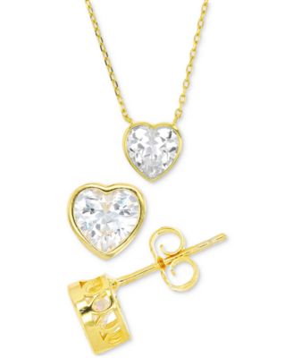Macy's - 2-Pc. Set Cubic Zirconia Heart Bezel Pendant Necklace & Matching Stud Earrings