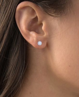 2-Pc. Set Lab-Grown Spinel (2 ct. t.w.) & Cubic Zirconia Halo Stud & Three Stone Leverback Earrings in Sterling Silver (Also in Green Cubic Zirconia & Lab-Grown Ruby)