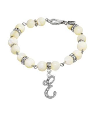 Silver Tone Cultured Mother of Pearl Crystal Initial Clasp Bracelet