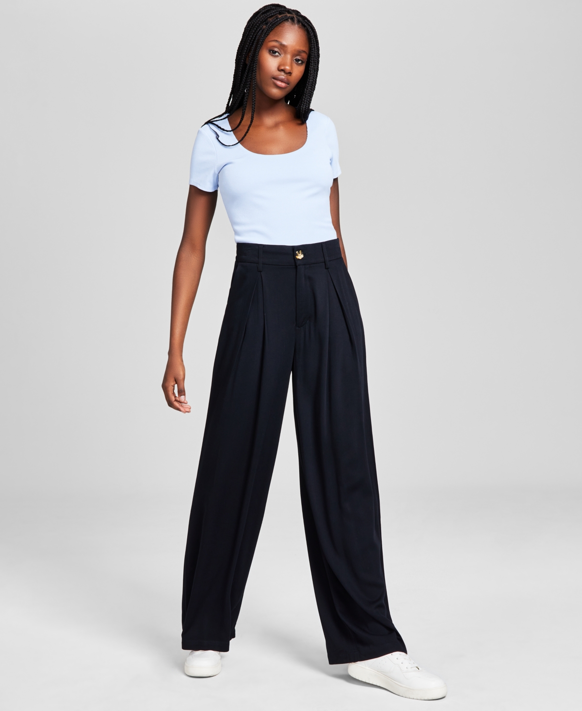 And Now This Women's Pleat-front Wide-leg Soft Pants In Black