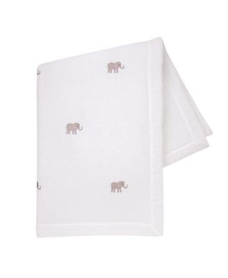 Baby Signature Elephant Creamy White Linen Embroidered Crib Quilt