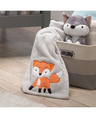 Woodland Friends Gray Fleece with Orange Fox Baby Blanket