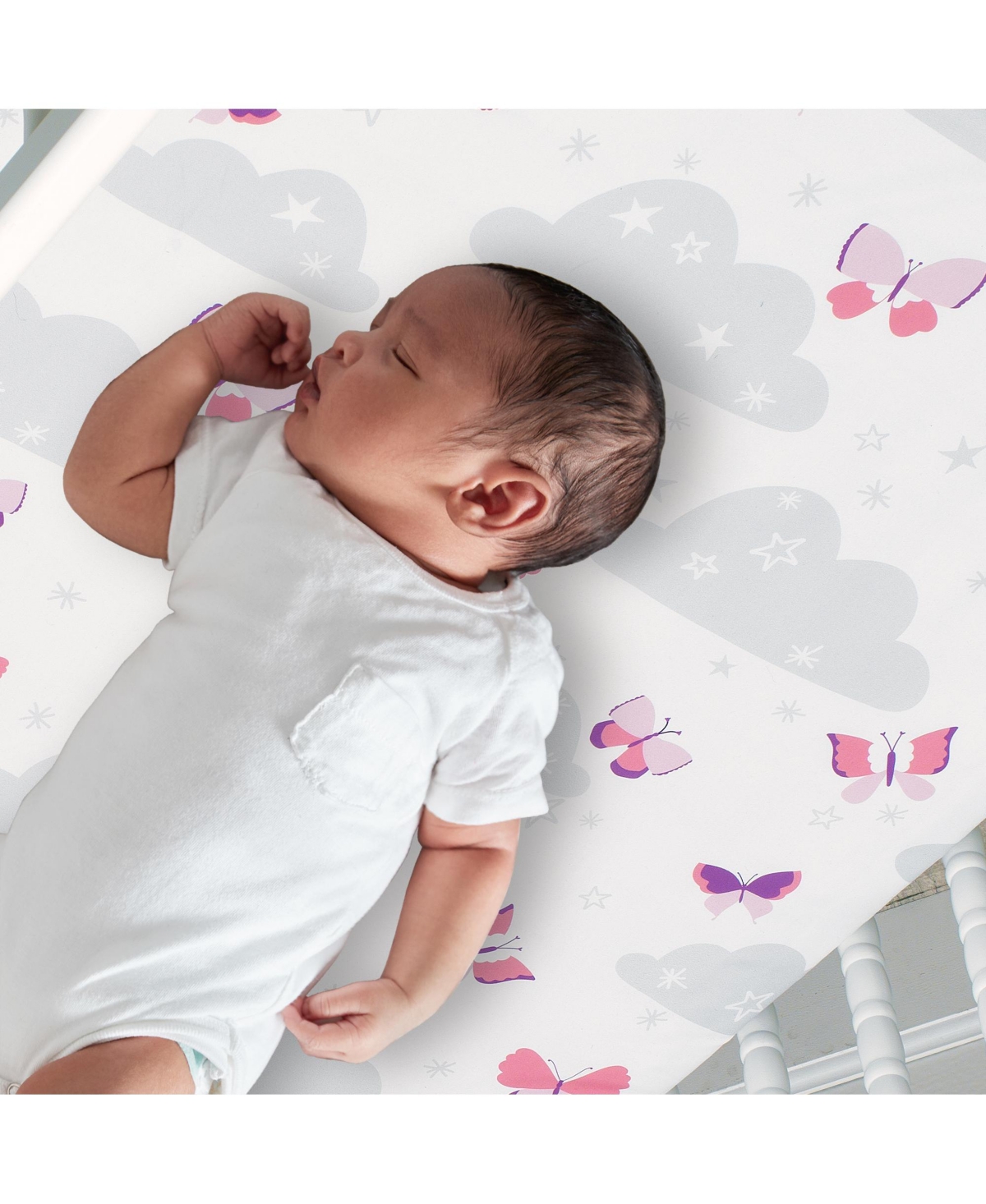 Bedtime Originals Butterfly Kisses Pink/White/Gray Cloud/Star Fitted Crib Sheet