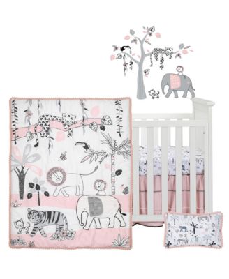 Happy Jungle Pink/White Safari Nursery 5-Piece Crib Bedding Set