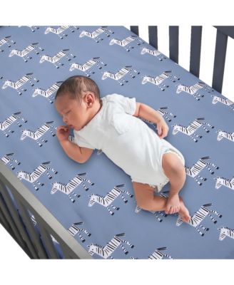 Baby Signature Zebra Blue Organic Cotton Breathable Fitted Crib Sheet