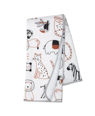 Lambs & Ivy Patchwork Jungle Animals White Soft Fleece Baby Blanket ...