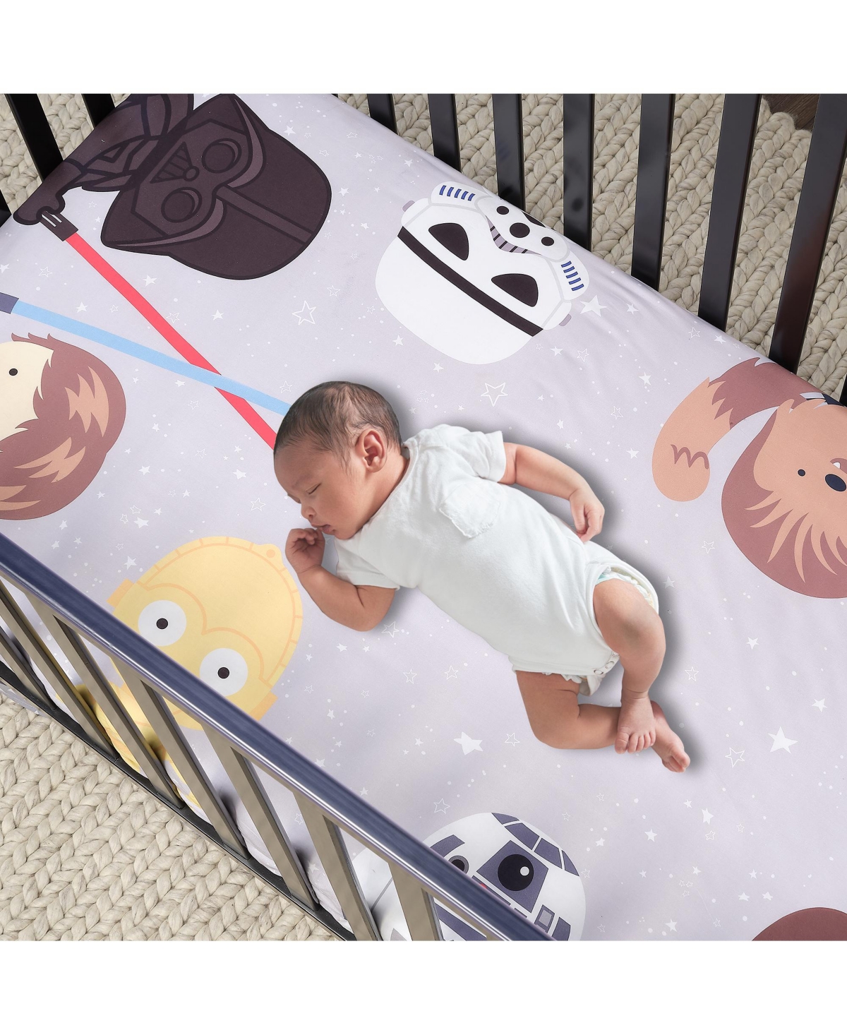 Lambs & Ivy Star Wars Galaxy Cotton Fitted Sheet - Yoda/Darth Vader/R2D2