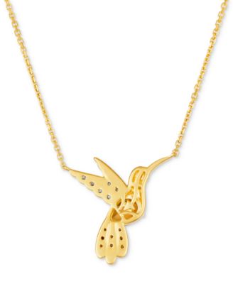 Cinnamon Citrine (1/2 ct. t.w.), Nude Diamonds (1/8 ct. t.w.), Chocolate Diamonds (1/6 ct. t.w.) & Blackberry Diamonds (1/6 ct. t.w.) Hummingbird Necklace in 14k Yellow Gold, 18" + 2" extender