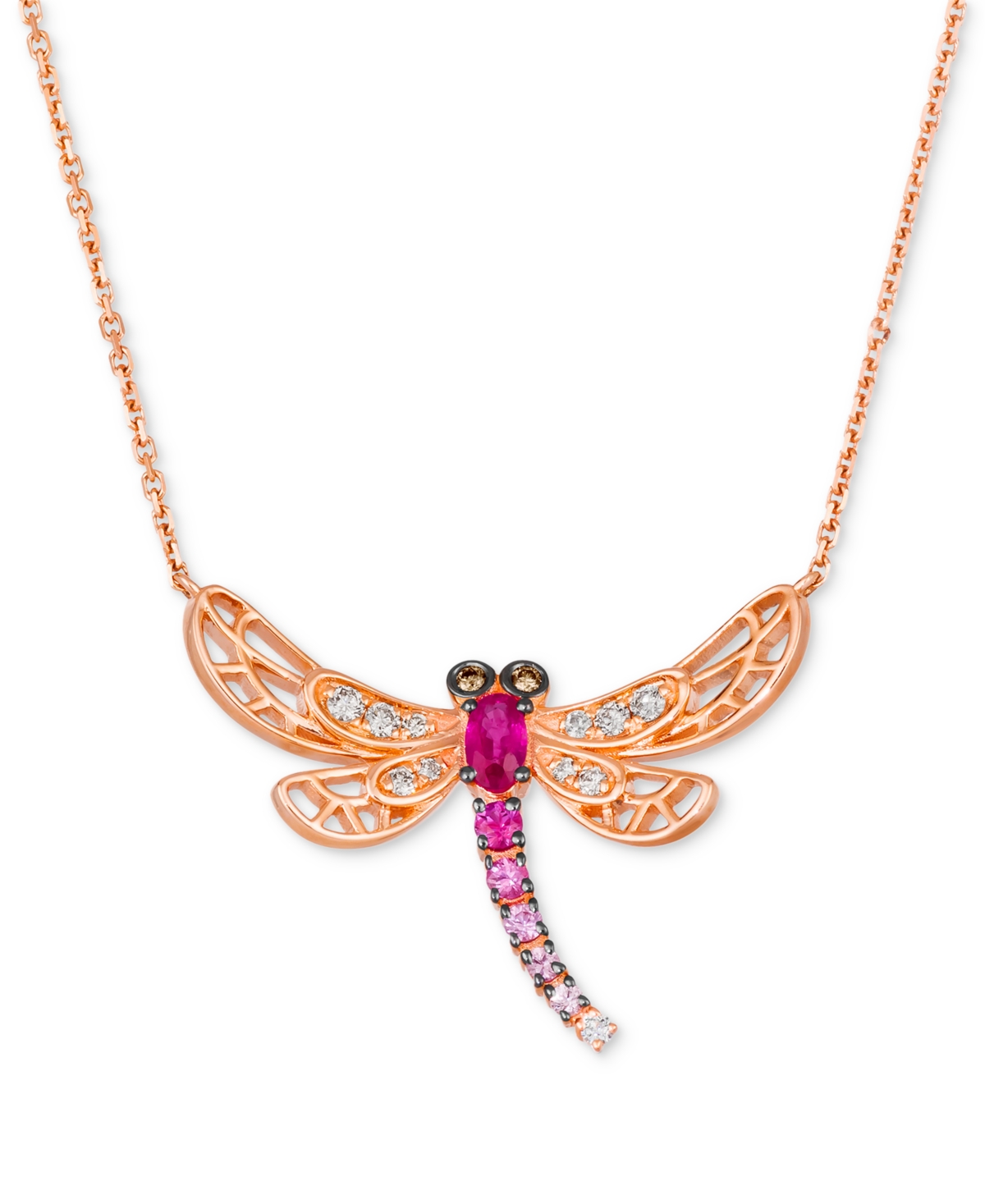 Le Vian Multi-gemstone (3/8 Ct. T.w.) & Diamond (1/6 Ct. T.w.) Dragonfly Pendant Necklace In 14k Rose Gold, In No Color