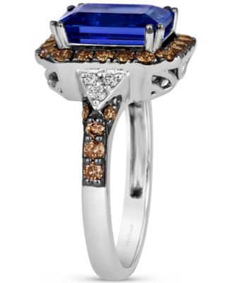 Couture Blueberry Tanzanite (3 ct. t.w.), Chocolate Diamonds (5/8 ct. t.w.) & Nude Diamonds (1/10 ct. t.w.) Square Halo Ring in Platinum