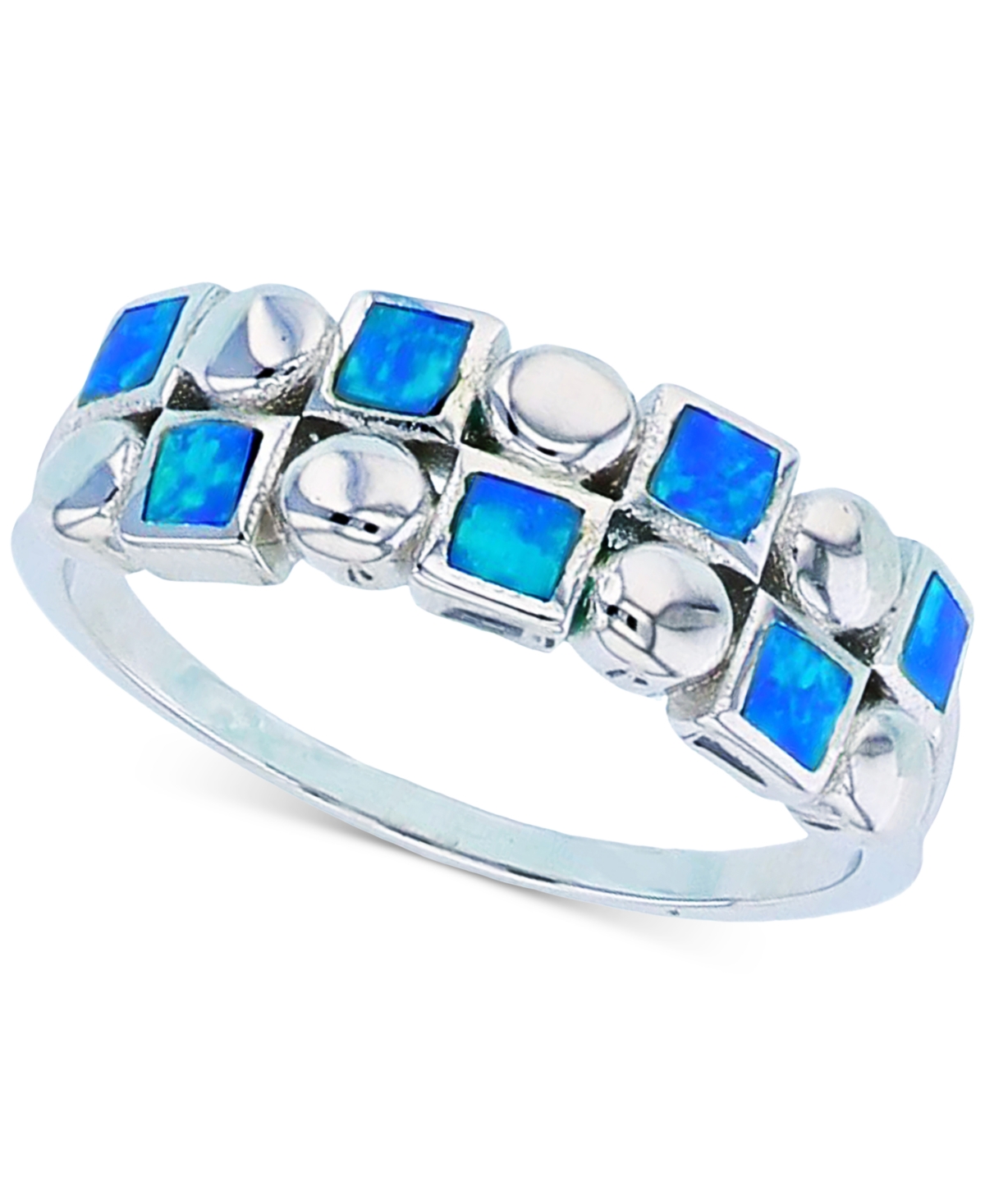 Macy's Lab-created Blue Opal Inlay Ring In Sterling Silver