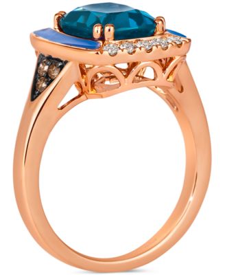 Deep Sea Blue Topaz (2-1/2 ct. t.w.), Nude Diamonds (1/6 ct. t.w.) & Chocolate Diamonds (1/8 ct. t.w.) Statement Ring in 14k Rose Gold