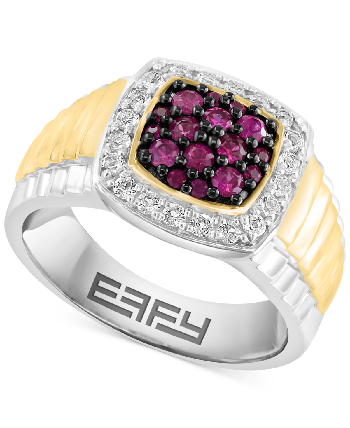 Effy Collection Effy Men's Ruby (1/2 Ct. T.w.) & White Topaz (3/8 Ct. T.w.) Halo Ring In Sterling Silver And 14k Gol In Two-tone