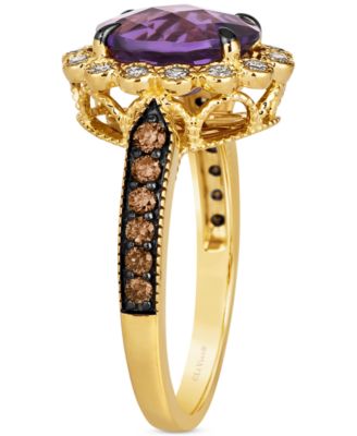 Grape Amethyst (2-1/2 ct. t.w.), Chocolate Diamonds (1/4 ct. t.w.) & Nude Diamonds (1/4 ct. t.w.) Oval Halo Ring in 14k Gold