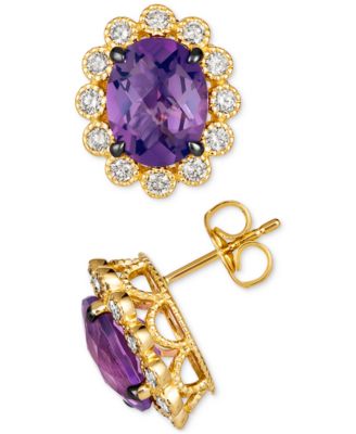 Grape Amethyst (3-5/8 ct. t.w.) & Nude Diamonds (1/2 ct. t.w.) Oval Halo Stud Earrings in 14k Gold